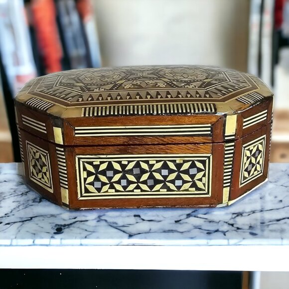 TURKISH MOSAIC MOTHER OF PEARL Vintage Jewelry Box - Picture 3 of 8